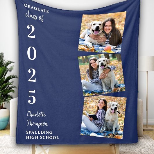 Couverture Polaire Graduation personnalisée Photo Collage bleu marine
