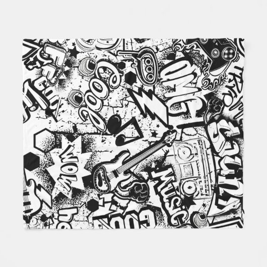 Couverture Polaire Graffiti Abstrait en noir et blanc (Devant (Horizontal))