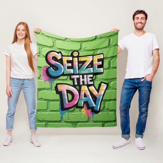 Couverture Polaire Graffiti Colorful Text Saying Seize The Day (En situation)