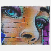 Couverture Polaire Graffiti Girl violet bleu joli yeux Monogramme (Devant (Horizontal))