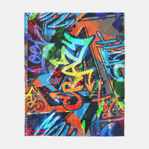 Couverture Polaire Graffiti lumineux, design graphique urbain.