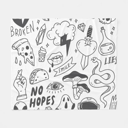 Couverture Polaire Graffiti mignon : Doodle Art Set. (Devant (Horizontal))