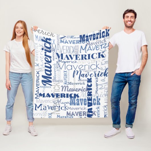 Couverture Polaire Graffiti moderne Bleu blanc Motif de noms longs (En situation)