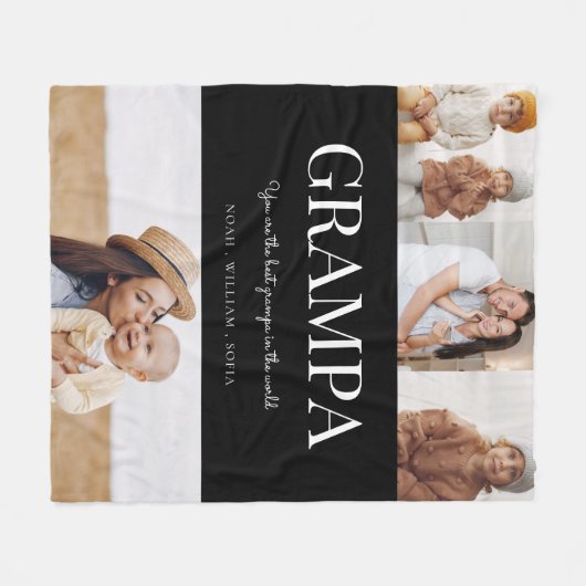 Couverture Polaire Grampa typographie moderne noir et blanc 4 photo (Devant (Horizontal))
