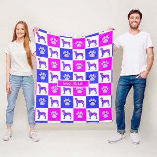 Couverture Polaire Grand chien Danois & Paw Hot rose et bleu