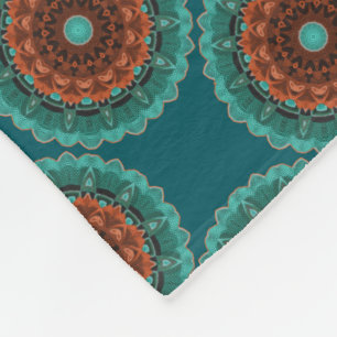 Couverture Polaire Grand Fleur Turquoise Brown Motif orange
