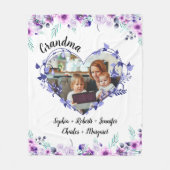 Couverture Polaire Grand-mère coeur de fleur avec petits-enfants Nom (Devant)