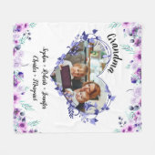 Couverture Polaire Grand-mère coeur de fleur avec petits-enfants Nom (Devant (Horizontal))
