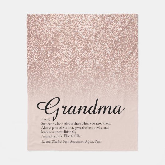 Couverture Polaire Grand-mère Définition Script Rose Gold Paillettes (Devant)