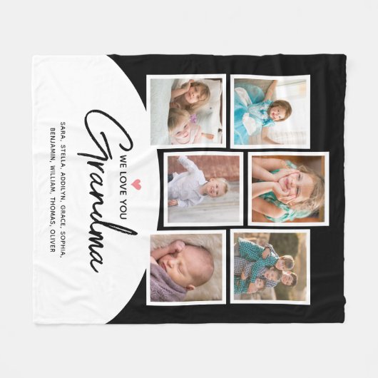 Couverture Polaire Grand-mère We Love You 6 Script photo noir (Devant (Horizontal))