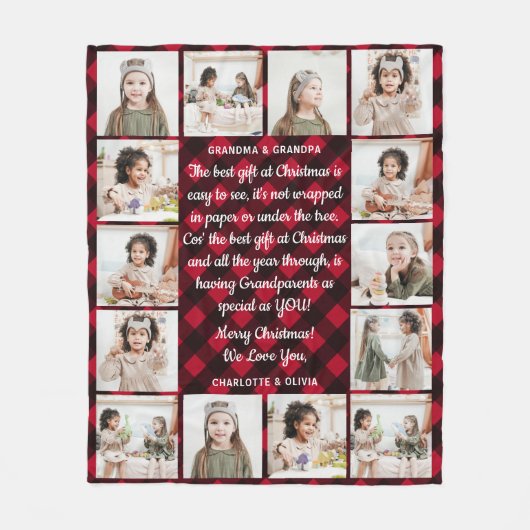 Couverture Polaire Grand-parents 14 Photo Red Buffalo Plaid Christmas (Devant)
