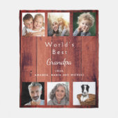 Couverture Polaire Grand-père photo collage bois brun rustique (Devant)