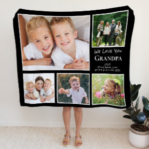 Couverture Polaire Grand-père We Love You Photo Collage Noir