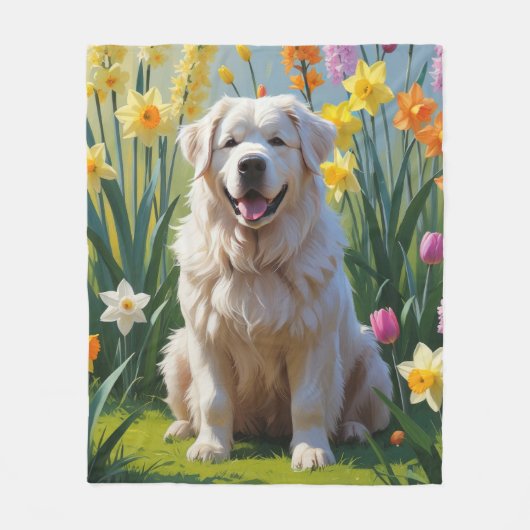 Couverture Polaire Grande Pyrénées Fleurs de printemps de chien Peint (Devant)