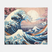 Couverture Polaire Grande vague inspirée rose sakura esthétique (Devant (Horizontal))