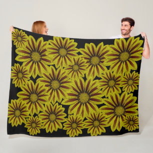 Couverture Polaire grandes et audacieuses fleurs jaunes avec des rayu