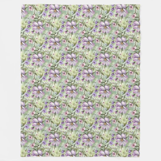 Couverture Polaire Grandes fleurs de lavande sur la menthe (Devant)