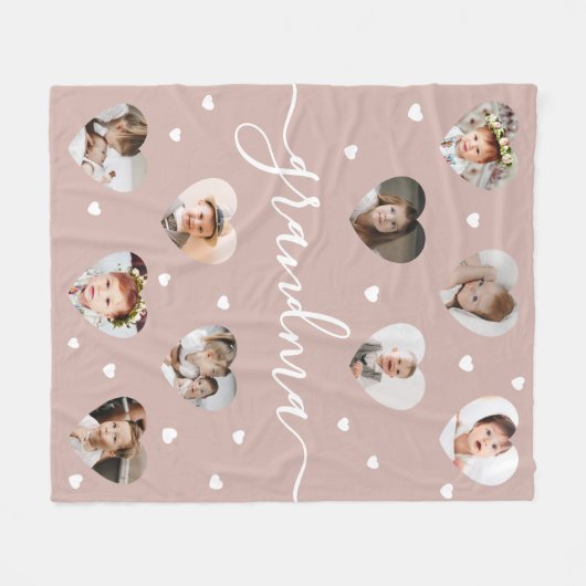 Couverture Polaire Grandma 10-Photo Collage Élégant Script Dusty Rose (Devant (Horizontal))