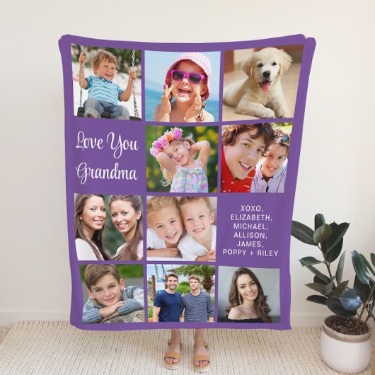 Couverture Polaire Grandma 10 Photo Collage Purple