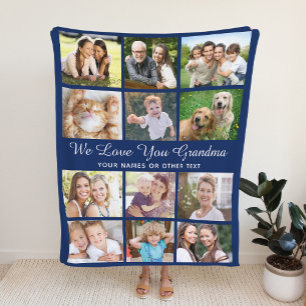 Couverture Polaire Grandma 12 Photo Collage bleu