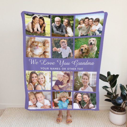 Couverture Polaire Grandma 12 Photo Collage Purple