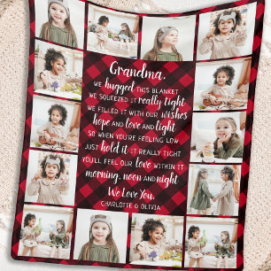 Couverture Polaire Grandma 14 Photo Collage Red Buffalo Plaid