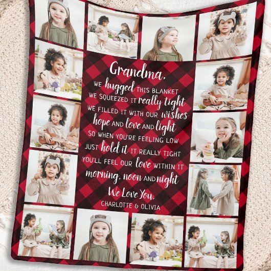 Couverture Polaire Grandma 14 Photo Collage Red Buffalo Plaid