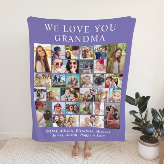 Couverture Polaire Grandma 30 - Collage photo violet