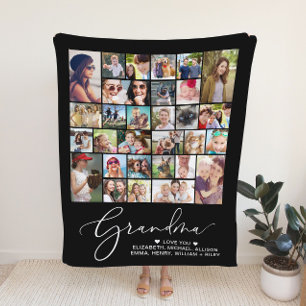 Couverture Polaire Grandma 30 Photo Collage noir
