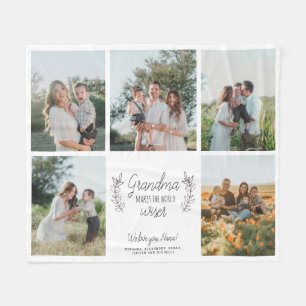 Couverture Polaire Grandma 5 photo collage texte de script personnali