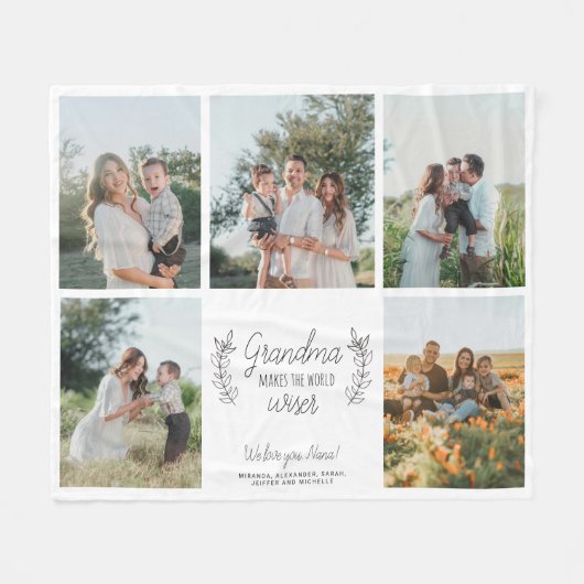 Couverture Polaire Grandma 5 photo collage texte de script personnali (Devant (Horizontal))