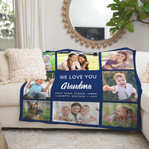 Couverture Polaire Grandma 8 photo Collage bleu marine