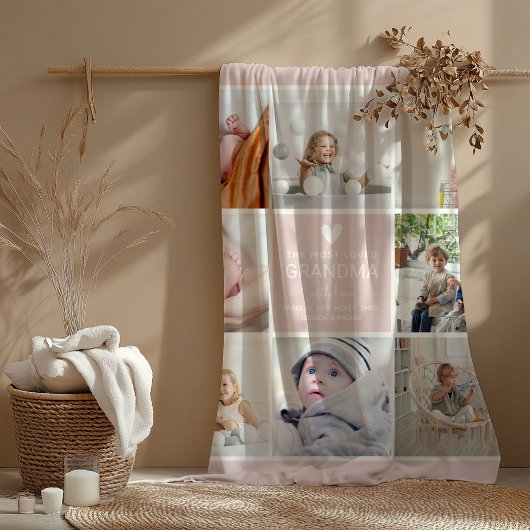 Couverture Polaire GRANDMA 'le plus aimé' Photo Collage Fleece Blan