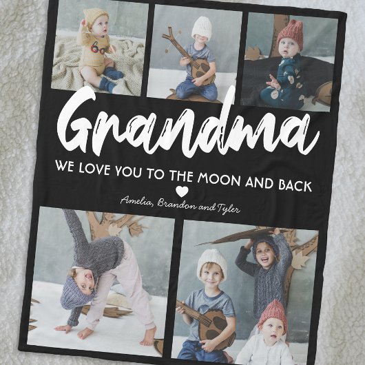 Couverture Polaire Grandma Nana 5 Photo Collage noir