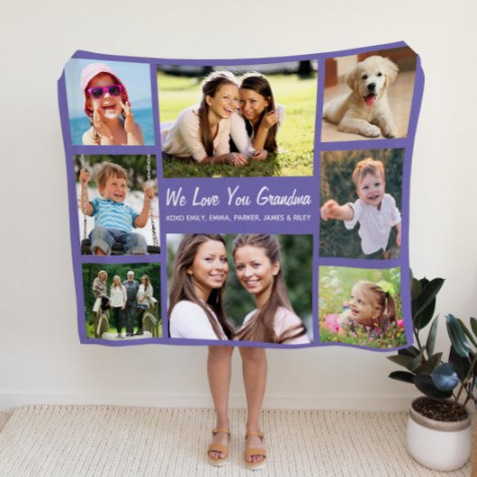 Couverture Polaire Grandma Photo Collage personnalisé violet