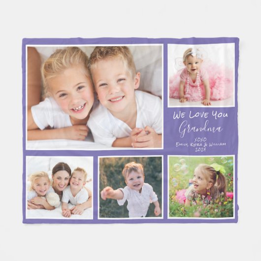 Couverture Polaire Grandma Photo Collage Purple (Devant (Horizontal))