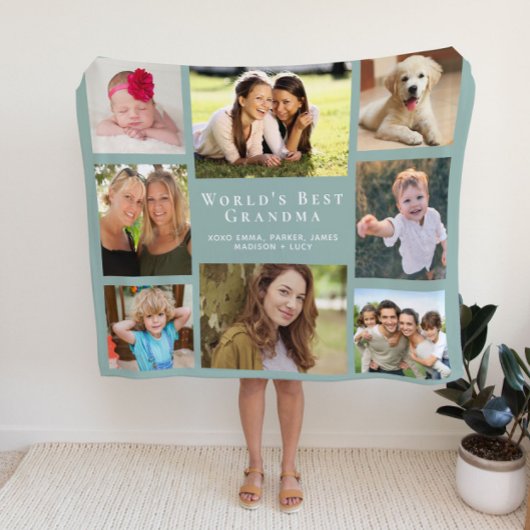 Couverture Polaire Grandma Photo Collage Sage Green