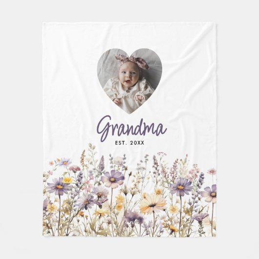 Couverture Polaire Grandma Purple Aquarelle Fleurs sauvages et cadeau (Devant)