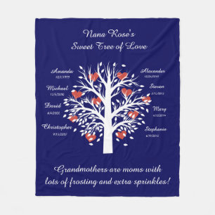 Couverture Polaire Grandma Tree (coeurs), White/Navy 8 Names & Dates