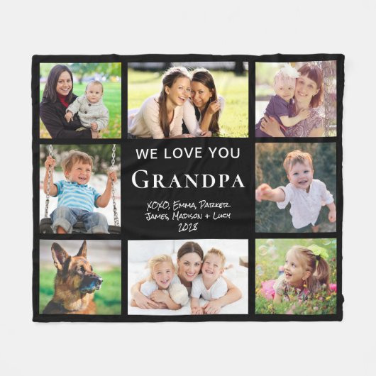Couverture Polaire Grandpa Love You Photo Collage Noir (Devant (Horizontal))