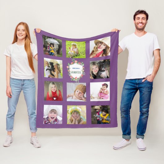 Couverture Polaire GRANDS-PARENTS Photo Collage Petits-enfants Violet (En situation)