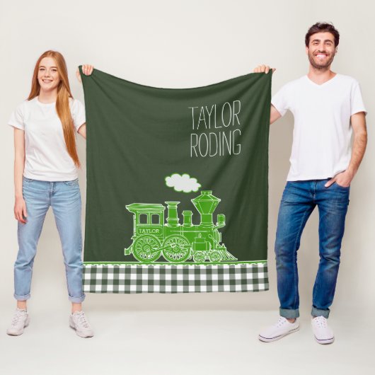 Couverture Polaire Graphisme fantaisiste de train à vapeur verte (En situation)