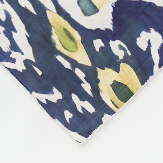 Couverture Polaire Gras bleu jaune Abstrait Ikat Monogramme (Coin)