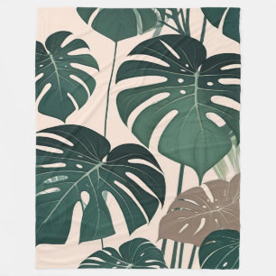 Couverture Polaire Gras Green Monstera Feuilles Tropical Jungle