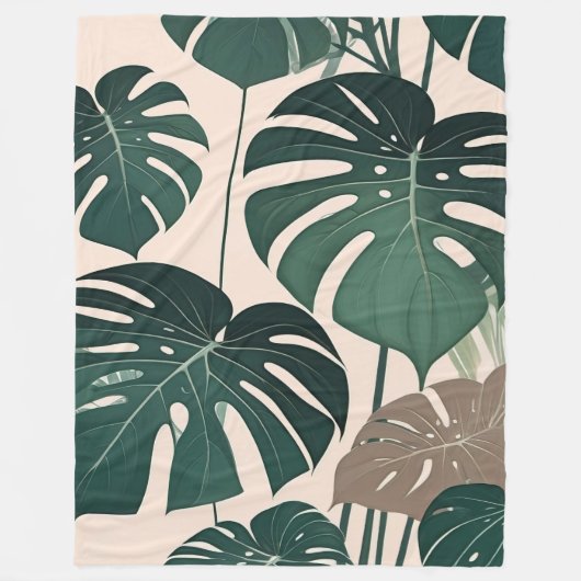 Couverture Polaire Gras Green Monstera Feuilles Tropical Jungle (Devant)