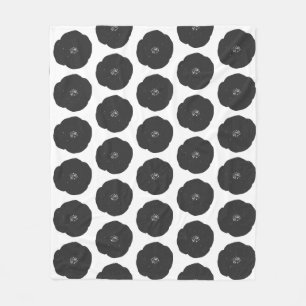 Couverture Polaire Gras Motif à fleurs rétro en noir et blanc