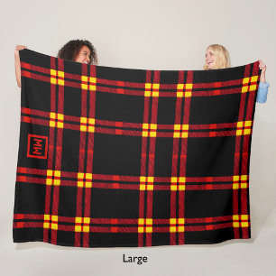 Couverture Polaire Gras, noir, rouge, monogramme jaune plaid