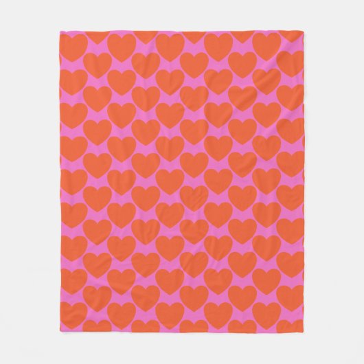 Couverture Polaire Gras Retro Rose et Orange Coeurs Motif Jouer (Devant)