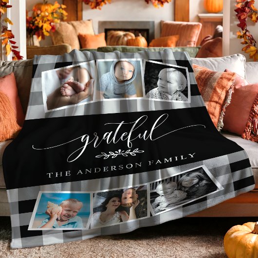 Couverture Polaire Grateful Black Plaid Fall Family 6 Photo Collage