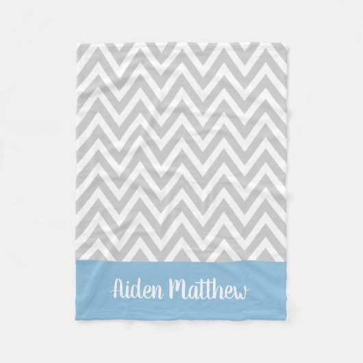 Couverture Polaire Gray and Blue Chevron Nom du bébé Monogrammé (Devant)